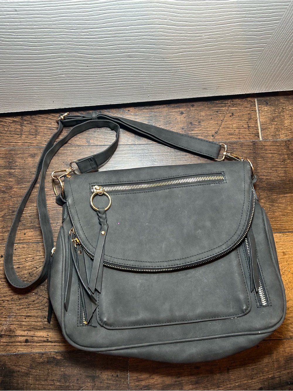 Xhilaration Charcoal Grey Crossbody Bag with Gold Hardware